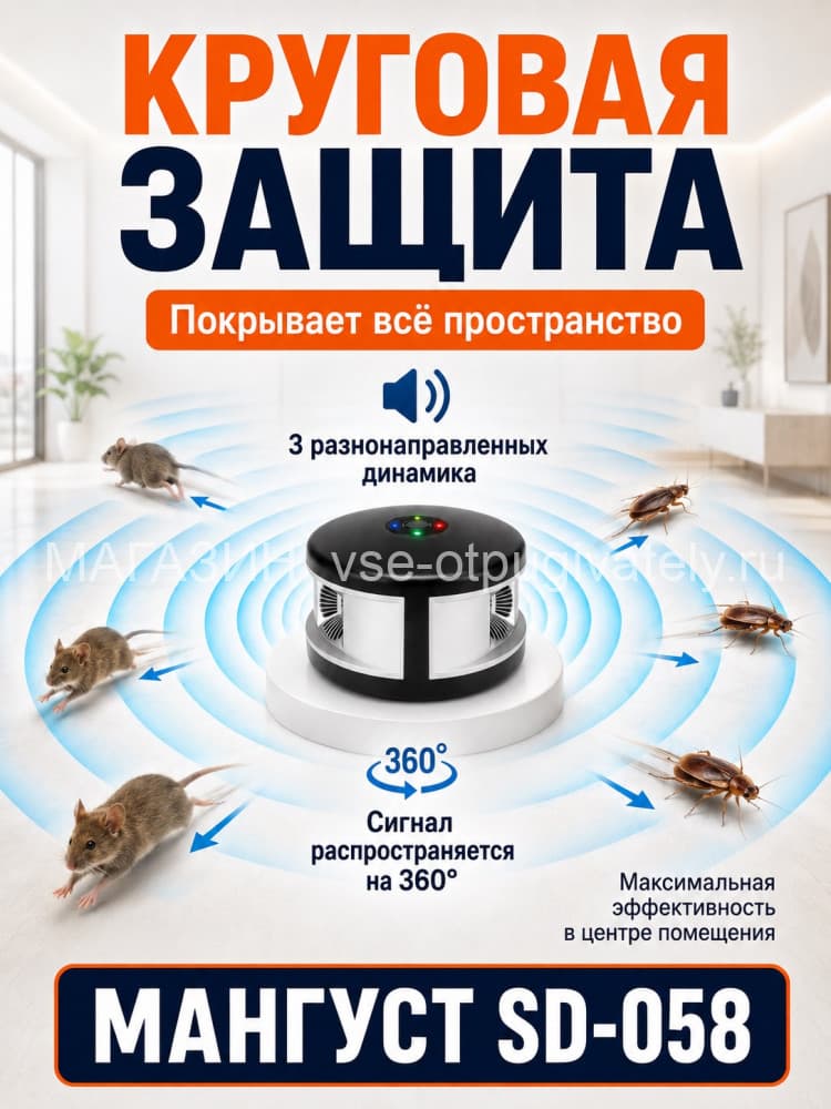 Мангуст SD-058 - отпугиватель грызунов с ультразвуком и электромагнитными волнами